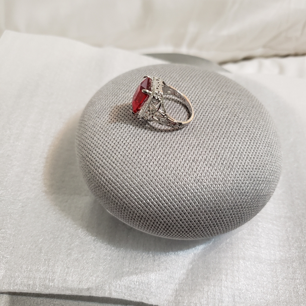 Ss .925 Rectangular Vintage Ruby Ring - image 3